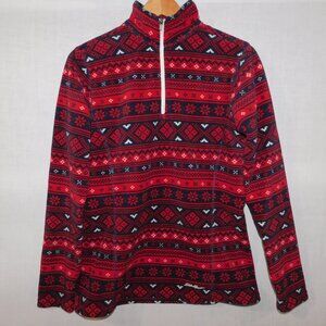 Eddie Bauer S Quest 1/4 Zip Pullover Red Blue White Winter Print Fleece Pullover